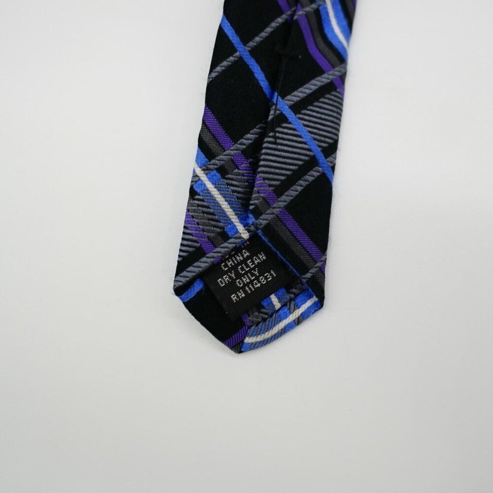 Pronto Uomo Black Purple Blue Plaid Silk Tie Long - Picture 4 of 7